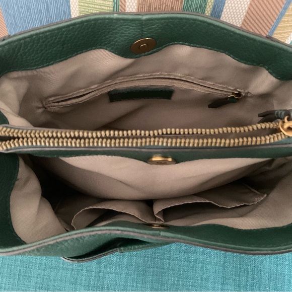 American Leather Co Deep Emerald Shoulder Purse with Whipstitched Sides & Handle - Picture 11 of 15